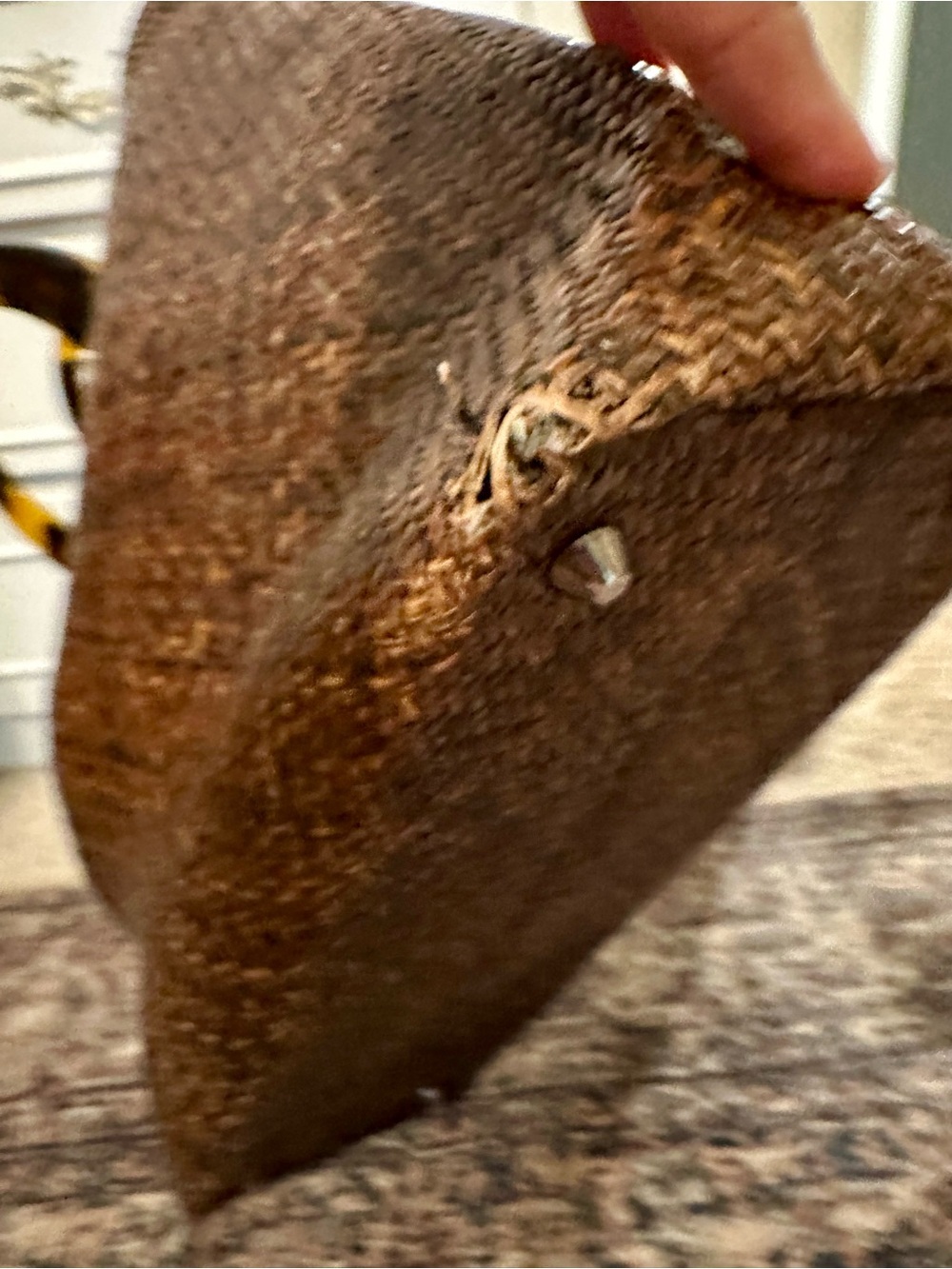 Asiaphile Los Angeles Woven Brown Straw Tote with Tortoiseshell Handle - Picture 6 of 12